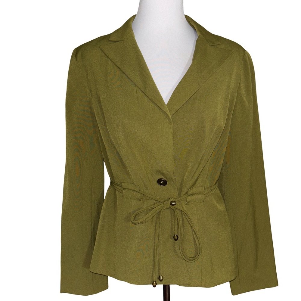 Larry Levine Olive Green Women's Blazer Tie Waist
